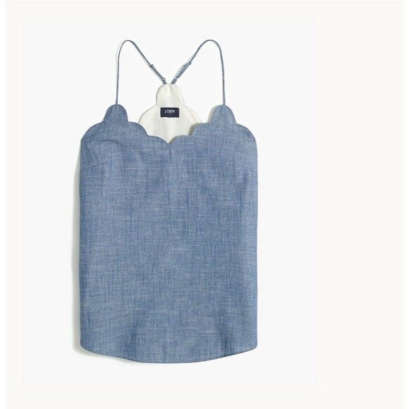 J.Crew Scalloped Camisole Top Size 0 Chambray Blue Adjustable Strap Tank - Picture 12 of 12